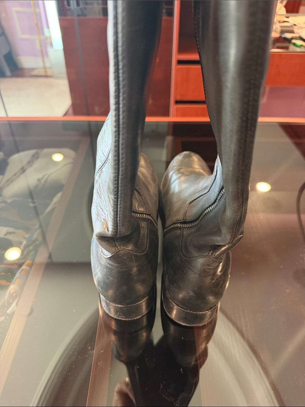 Frye Black Leather Knee-High Riding Boots - Picture 2 of 9